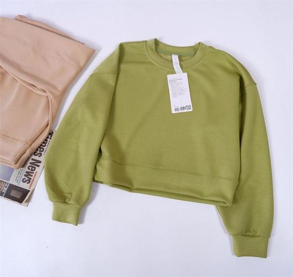 

women yoga outfit sweatshirts hoodie loose long sleeve crop fitness workout high elasticity crew neck sweatshirts g2568965