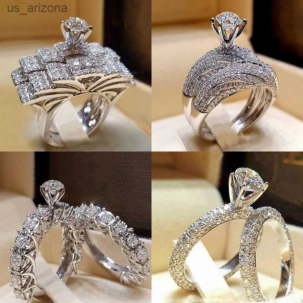 

bridal set elegant rings for women sliver color wedding engagement fashion jewelry with full shiny cubiz zircon female ring l230620, Silver