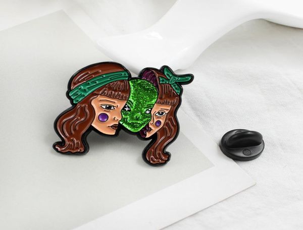 

horror girl green alien mask monster039s brooch long hair girl beautiful woman mask ghost enamel pin halloween badge punk jewel1981869, Blue