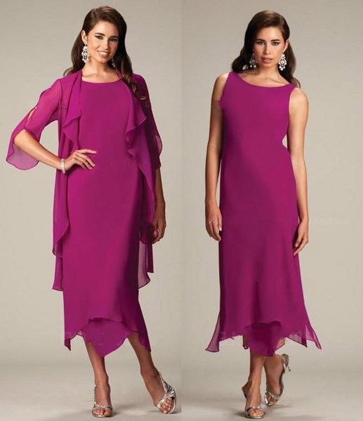 

plus size mother of the bride dresses with jacket chiffon jewel neck tea length mother groom dress evening gowns2684392, Black;red