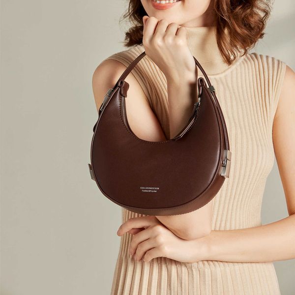 

leather women's handbag summer new cowhide crescent underarm bag shoulder bag