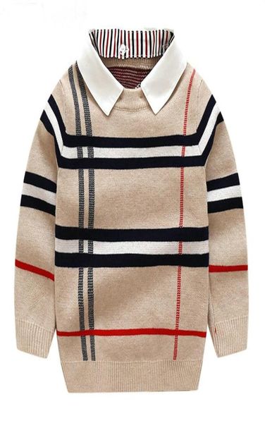 

kids sweaters autumn plaid toddler boy sweater long sleeve fake twopiece knitted boys pullover children clothing 27y302s6345176, Blue