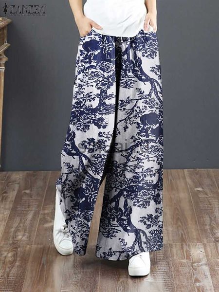 

women's pants capris zanzea autumn vintage floral printed long trousers women wide leg pants oversize bohemian cotton pantn loose harem, Black;white