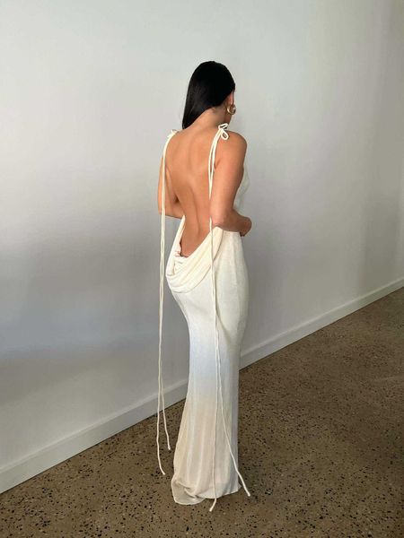 

new dress slim slip dress drape feeling lace up backless dress, White