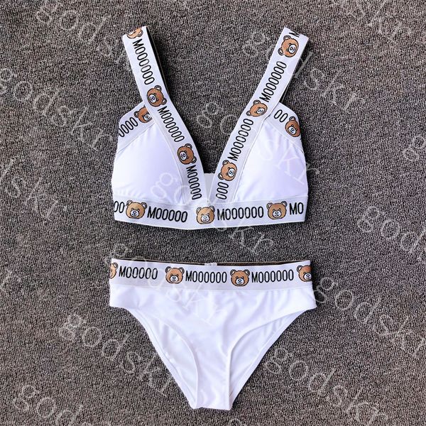 

womens swimwear bear print swimsuit v neck bikini split bathing suit women clothing size s-xl, White;black