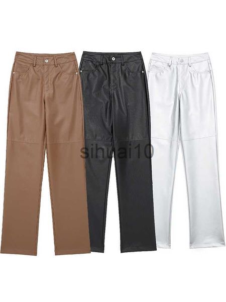 

women's pants capris willshela women fashion faux leather silver front zipper trousers vintage high waist female chic lady pants j23070, Black;white