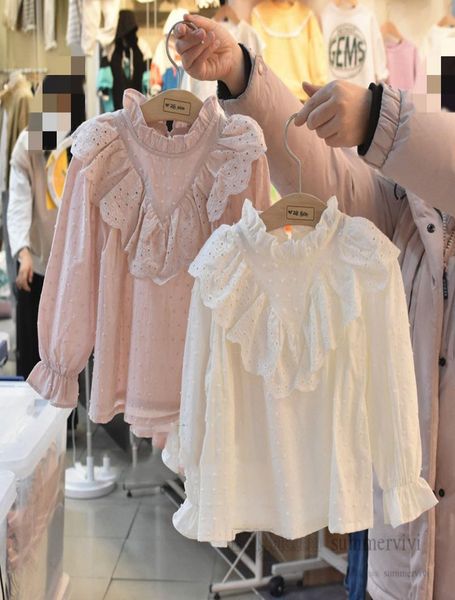 

little girls lace hollow embroidery shirt toddler kids ruffle collar flare sleeve blouse 2022 spring children falbala princess 730727, White;black