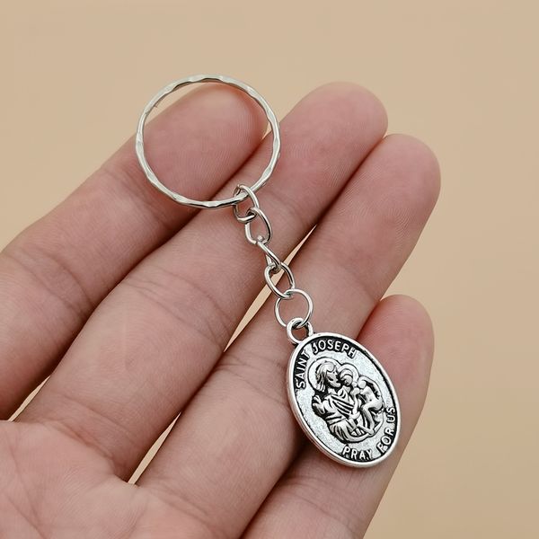 

20pcs alloy charm st joseph pray for us key chains for women men car keychain bag charm keyring gifts y-439, Silver
