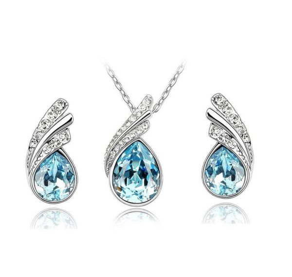 

bridal jewelry set austrian crystal earring necklace set rhinestone pendant necklace stud earring for women wedding pa5781670, White