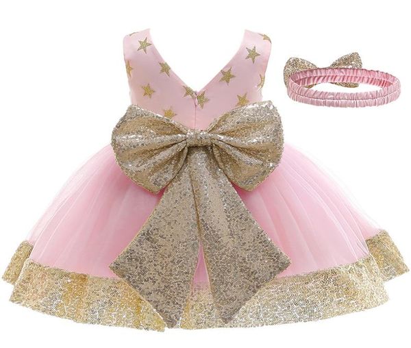 

baby girls dress kids wedding bridesmaid princess dress with big bow girls dresses star christmas party for 9m5yrs2712312, White