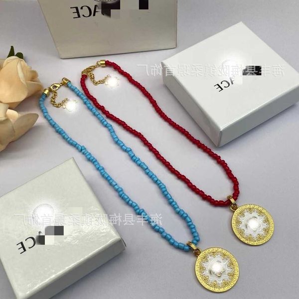 

designers jewelry necklace small design sensation dumesa beauty head blue red turquoise beads ethnic style round necklace female, Silver
