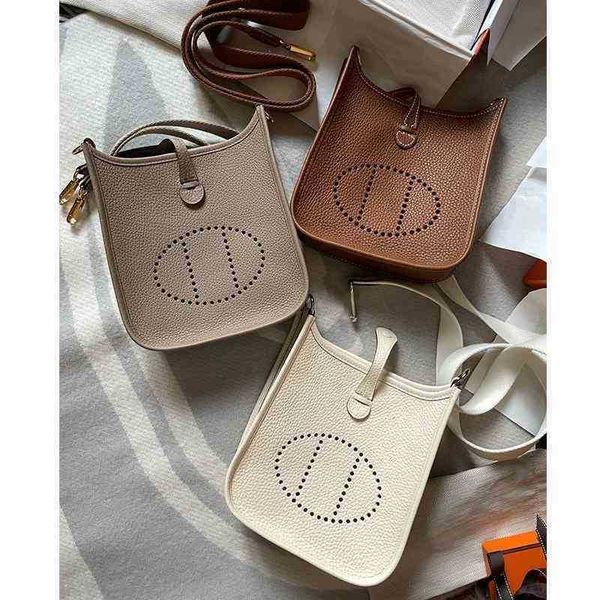 

handbag crossbody evelynes's women leather texture sweet women's bag design sense hollow bucket trend first layer sheet