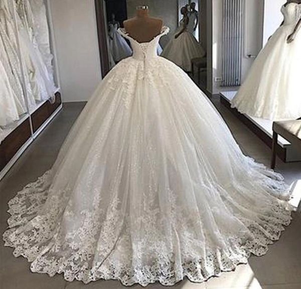 

ball gown princess wedding dresses appliqued lace off shoulder sparkly sequins corset back bridal gowns gorgeous luxury5908527, White