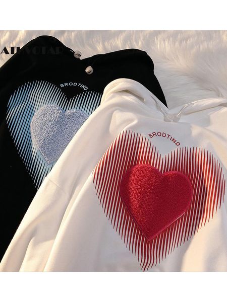 

women's hoodies sweatshirts athvotar autumn loose heart shape long sleeve fashion pullover women casual couple outfit sweetshirts 23070, Black