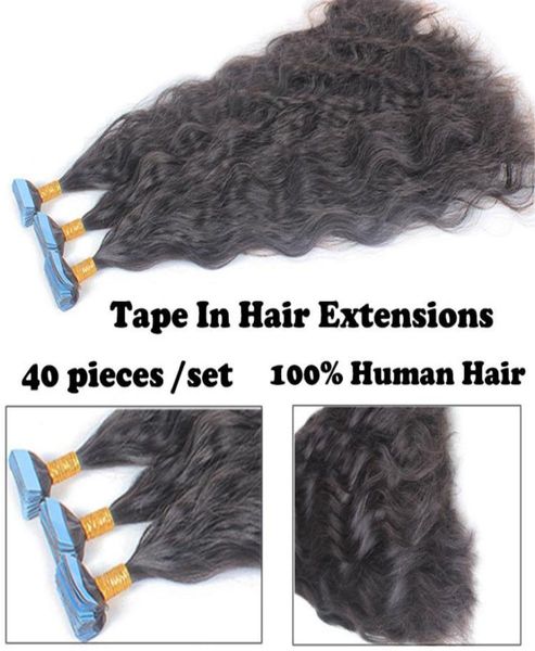

natural wave human hair tape in hairs extensions brazilian remy skin wefts for women1819763, Black