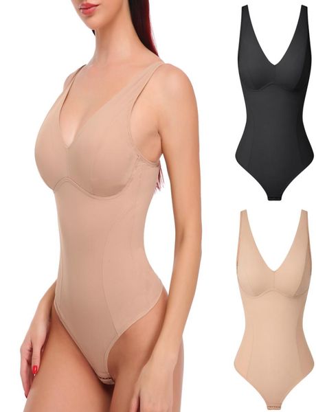 

women slimming underwear bodysuit jumsuit body shaper waist trainer corset shapewear thong v neck with padded bra postpartum r6590430