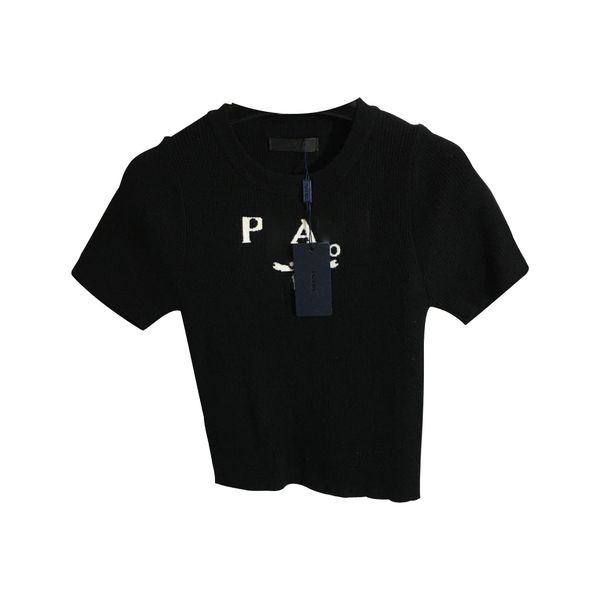 

knit tee fashion blouse for women designer short sleeve crew neck casual knitwear clothing summer letter p cap sleeve t-shirt camping vacati, White