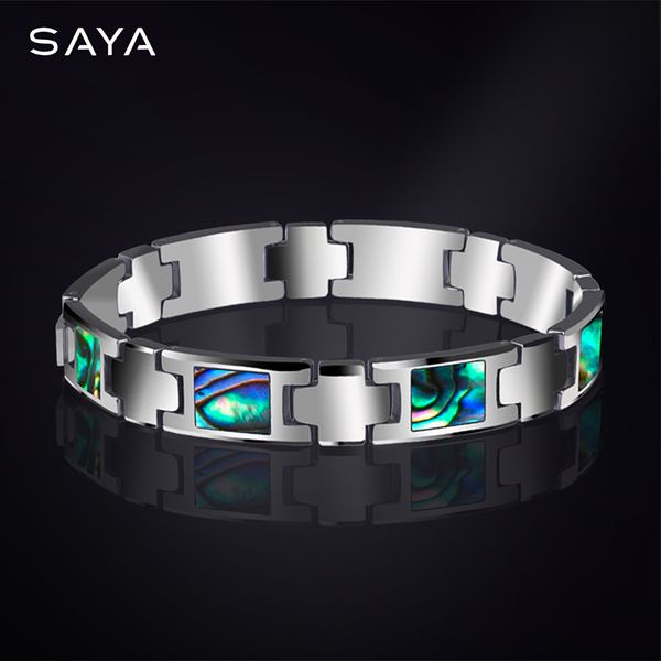 

chain 20cm length tungsten carbide bracelets inlay colorful deep sea shells for men fashion jewelry 230704, Black