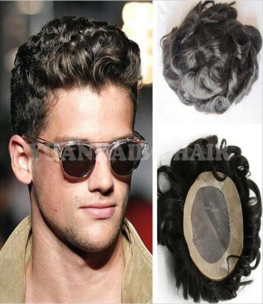 

100 human hair units stock men toupee black color loose wave hair replacement for men 9018837