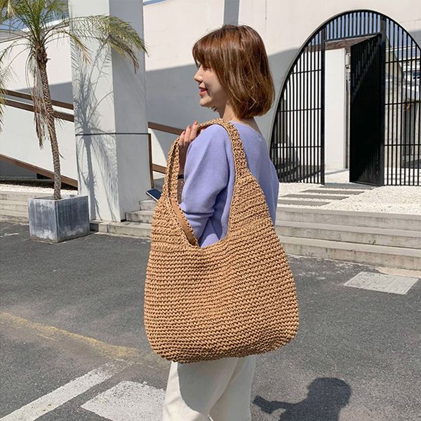

shopping bags 2023 summer straw bag for women woven handmade handbag large capacity lady tote vacation beach rattan shoulder 230704