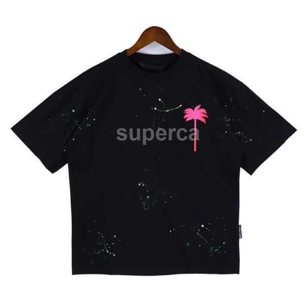 

men's tees polos round neck embroidered and printed polar style summer wear with street pure cotton palmes oversized athleisure t-shirt, White;black