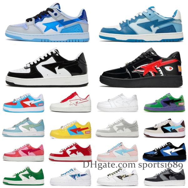 

a bathing ape bapestas sta casual shoes sk8 low men women black white pastel green blue suede mens womens designer platform trainers outdoor
