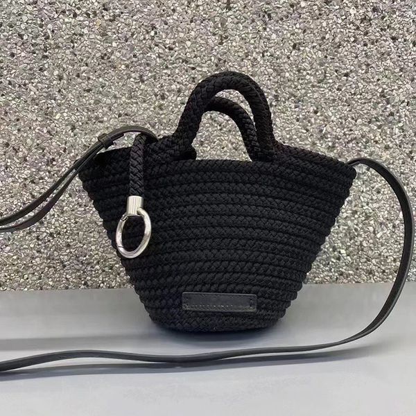 

ibiza small basket black cord tote bag women's summer beach bags two handles handbags luxury designer totes with strap 9012