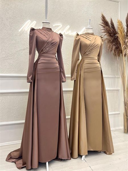 

urban dresses long sleeves high neck mermaid champagne muslim evening with detachable skirt formal vestidos de noche prom party gowns 230705, White;black