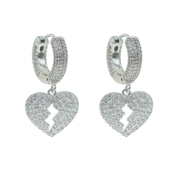 

cracked heart earring full iced out bling pave cubic zircon cz fashion hip hop women lady jewelry, Golden
