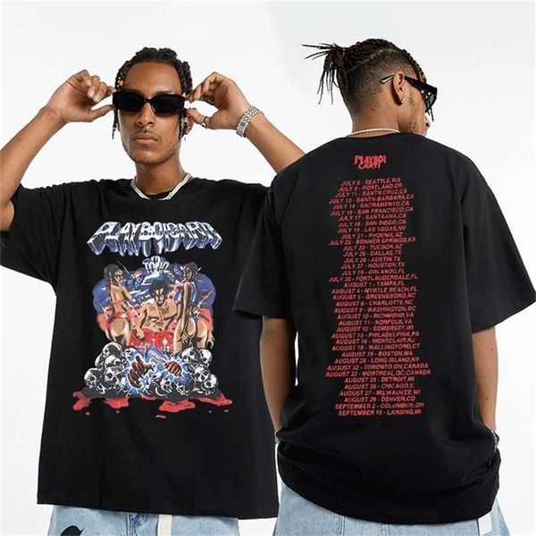 

t-shirts rap playboi carti european and american streets vintage hiphop tshirt men short sleeve cotton t shirts music tee clothing 220629, White;black
