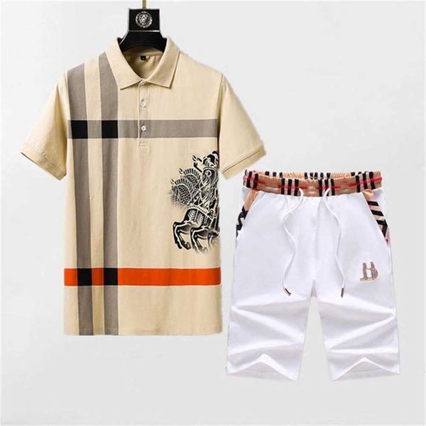 

mens tracksuits designer two piece set polo shorts summer men short sleeve sports suit fashion printed classic polos outdoor jogger sets lux, Gray