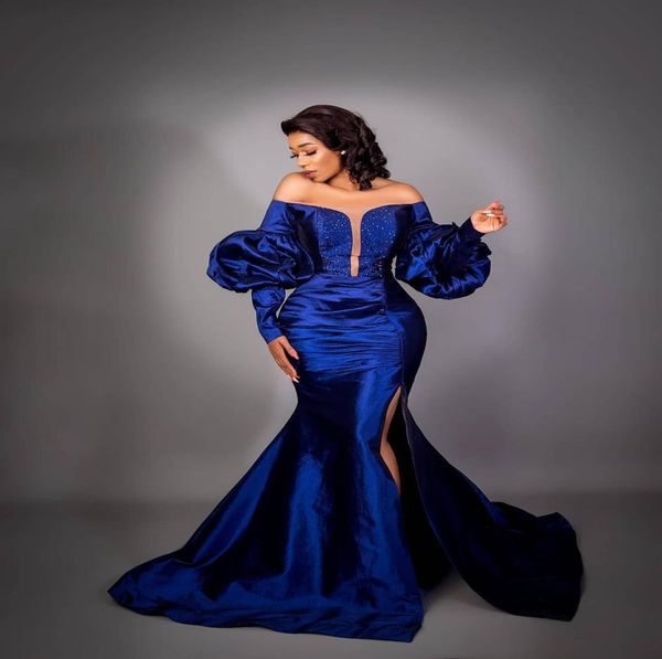 

arabic aso ebi royal blue mermaid evening dresses long sleeves beaded prom dresses taffeta formal party second reception gowns zj84919733, Black
