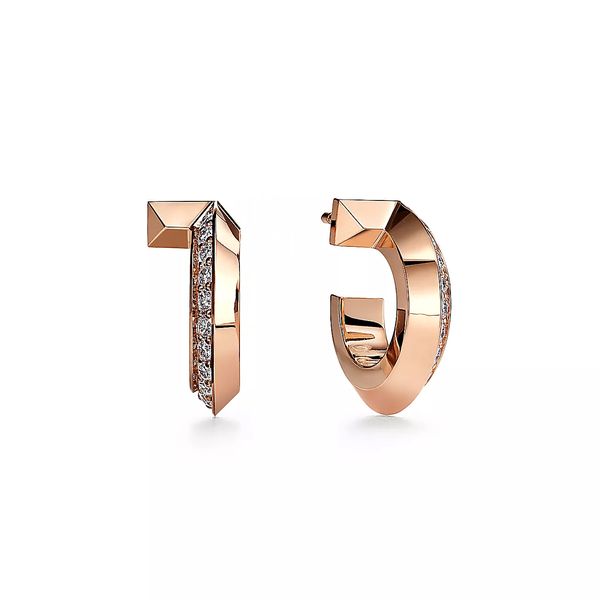 

new designer jewelry stud t earring for women t1 hoop earrings with diamonds rose gold silver advanced fashion accessories bracelet ring wit, Golden;silver