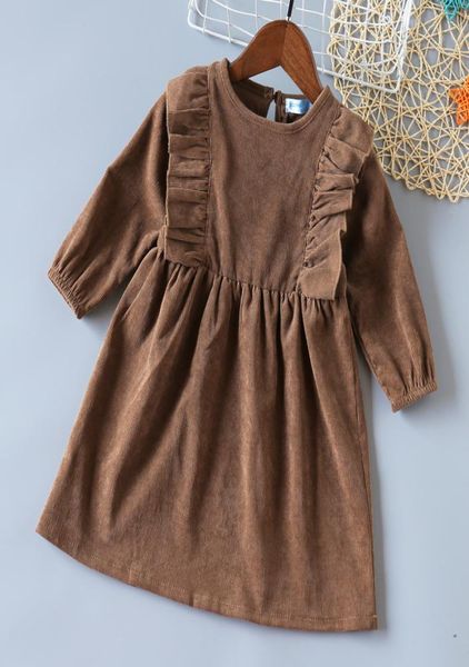 

ins girl kids clothing elegant dress long sleeve corduroy brown design girl dress outwear elegant dress8269870, Red;yellow
