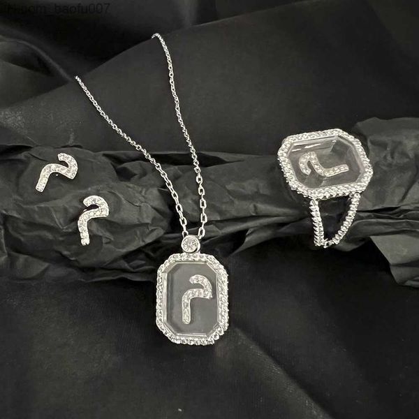 

pendant necklaces trend 13 designs arabic love letter dainty initial necklace earring ring 3 piece stackable dubai women's jewelry set, Silver