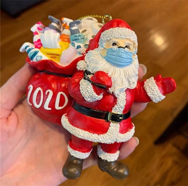 

christmas quarantine ornaments diy survivor family red santa claus with face masks christmas tree hanging pendant 2020 xmas decora4653394, Blue