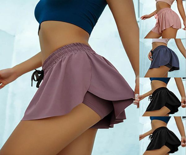 

l905 women casual sports pants skirt yoga anti walking two pieces solid color of slim sport gym breathable tight shorts1131207