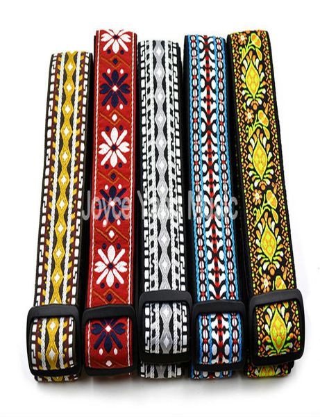 

niko vintage flowers stripes acoustic electric guitar strap woven embroidery fabrics leather ends strap 1141658