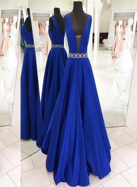 

stunning aline blue evening dress deep v neck open back zipper up custom made prom gowns formal dresses crystals beaded wais8875542, Black;red