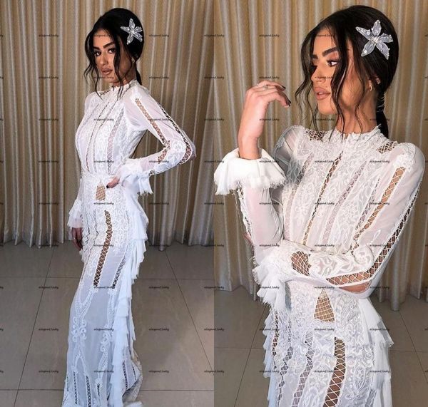 

long sleeve mermaid wedding dresses 2022 high neck crochet cotton lace slim outdoor country bohemian trumpet bridal dress wear9591003, White