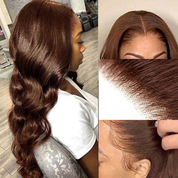 

nxy dark brown body wave lace front wig synthetic chocolate brown colored lace front wigs glueless for black women 180% density 230524, Black;brown