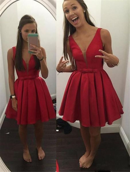 

2017 sheer deep v neck short wed guest cocktail dresses red satin draped corset formal special prom party gowns5966182, Black