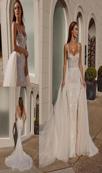 

pallas couture mermaid 2020 overskirts wedding dresses with detachable train lace applique beads bridal gowns backless country wed1904534, White