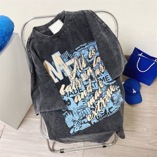 

mens tshirts summer women short sleeved wash old letters pure cotton short sleeved tshirt for men and women loose casual 230705, White;black