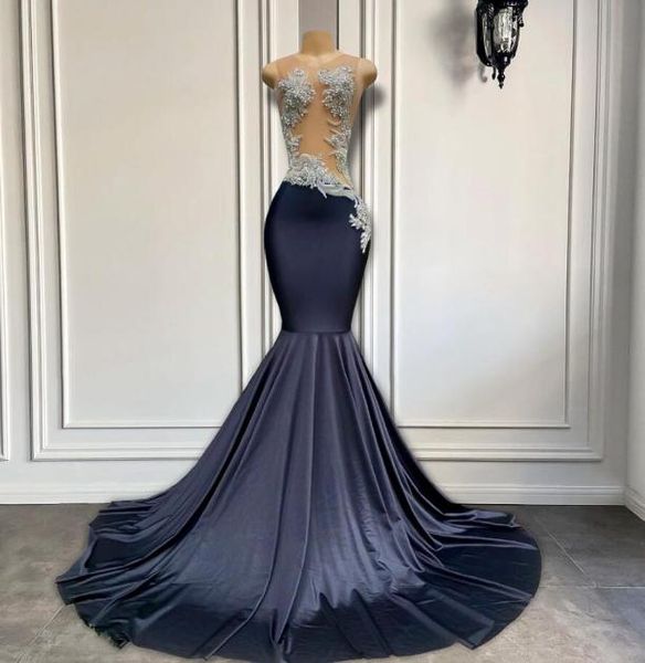 

long black prom dresses 2023 sheer oneck sparkly luxury diamond crystals spandex african girls mermaid prom party gowns gw03086225211