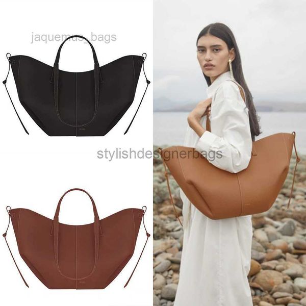 

totes polene cyme tote bag full-grain textured leather designer magnetic buckle closure handbag women suede inner lining luxury large capaci