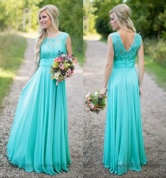

2020 turquoise lace bridesmaid dresses scoop neck chiffon wedding party gowns long country maid of the honer dress9186137, White;pink