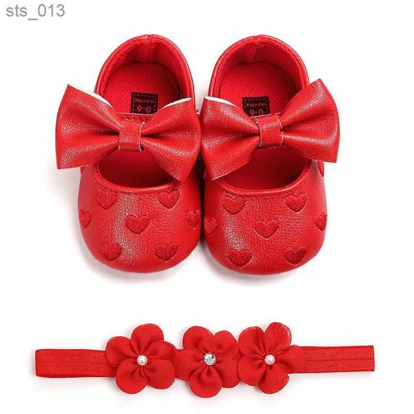 

2021 valentine's day baby shoes + floral headband infant girl heart pattern butterfly-knot first walkers anti slip toddler shoes l23051, Black
