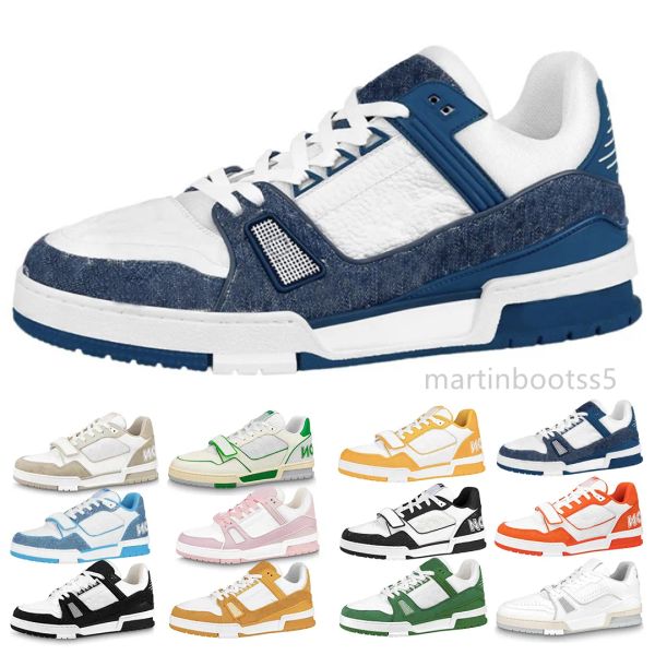 

designer flat sneaker virgil trainer casual shoes denim calfskin leather abloh white green red blue letter overlays platform fashion lux vsv, Black