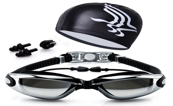 

swim goggles with hat and ear plug nose clip suit waterproof swim glasses antifog professional sport swim eyewear suit9317378